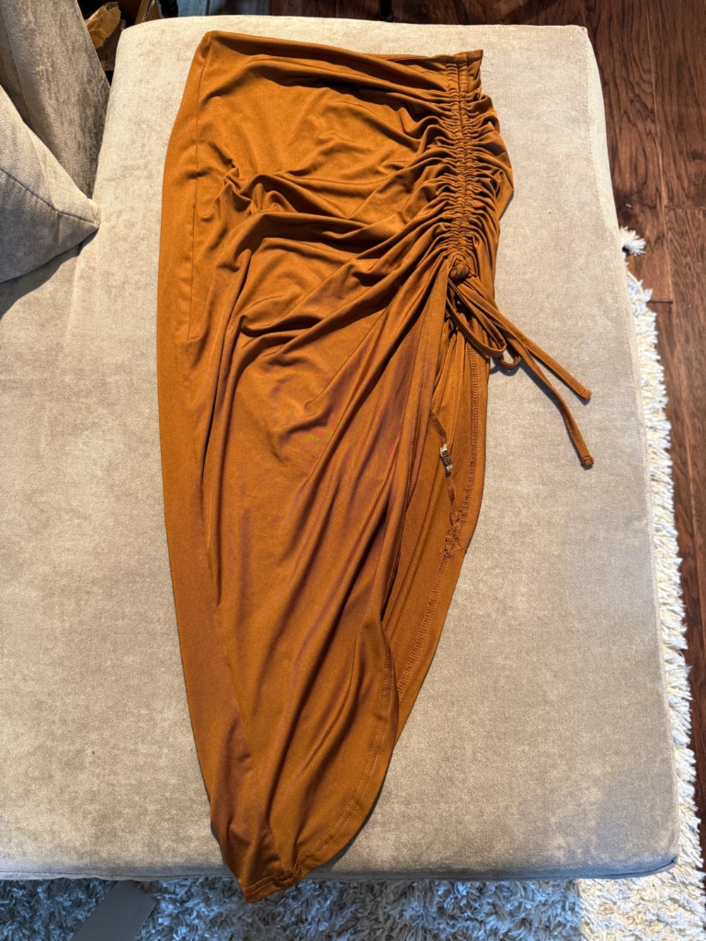 Women’s Drawstring Waist Midi Skirt - Rust Brown